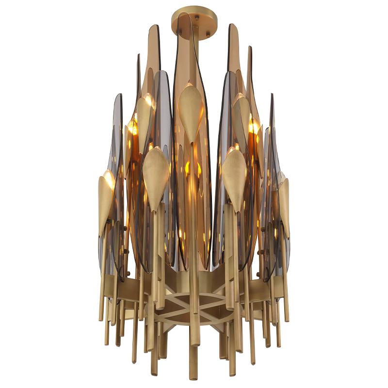 Люстра Eichholtz Chandelier Sky Vertical Латунь Стекло Смок Янтарный Люстра Eichholtz Chandelier Sky Vertical Латунь Стекло Смок Янтарный в Костроме | Loft Concept