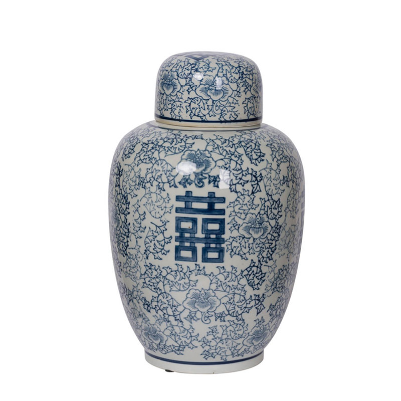 Китайская ваза c крышкой Blue & White Ornament Vase Белый Синий Китайская ваза c крышкой Blue & White Ornament Vase Белый Синий в Костроме | Loft Concept