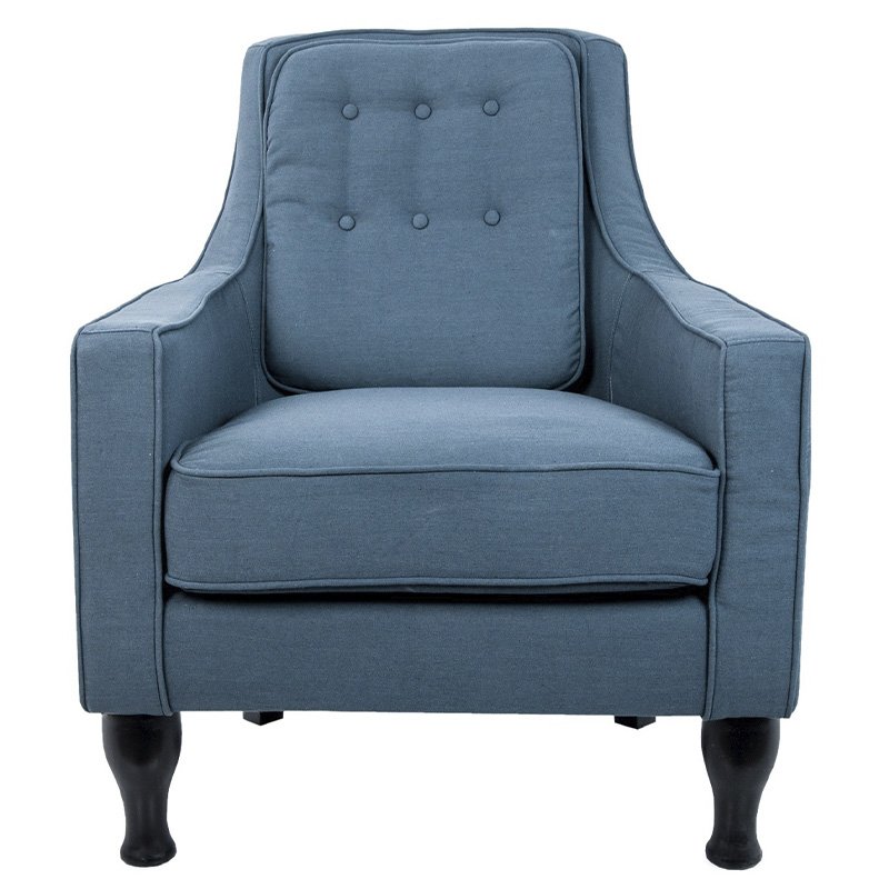 Кресло с мягкой обивкой из льна на 4-х ножках из массива березы Scarlett Armchair blue Голубой Черный Кресло с мягкой обивкой из льна на 4-х ножках из массива березы Scarlett Armchair blue Голубой Черный в Костроме | Loft Concept