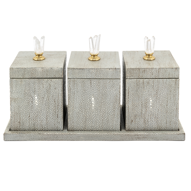Набор шкатулок BOX KRIZIA SET3PCS Stingray Skin Светло-серый Прозрачный Латунь Набор шкатулок BOX KRIZIA SET3PCS Stingray Skin Светло-серый Прозрачный Латунь в Костроме | Loft Concept
