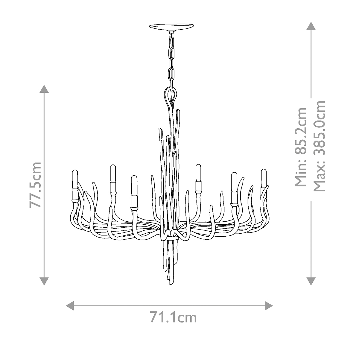 Люстра дизайнерская золотого цвета с 6-ю лампами на изогнутых рожках с текстурной поверхностью Hinkley в Костроме