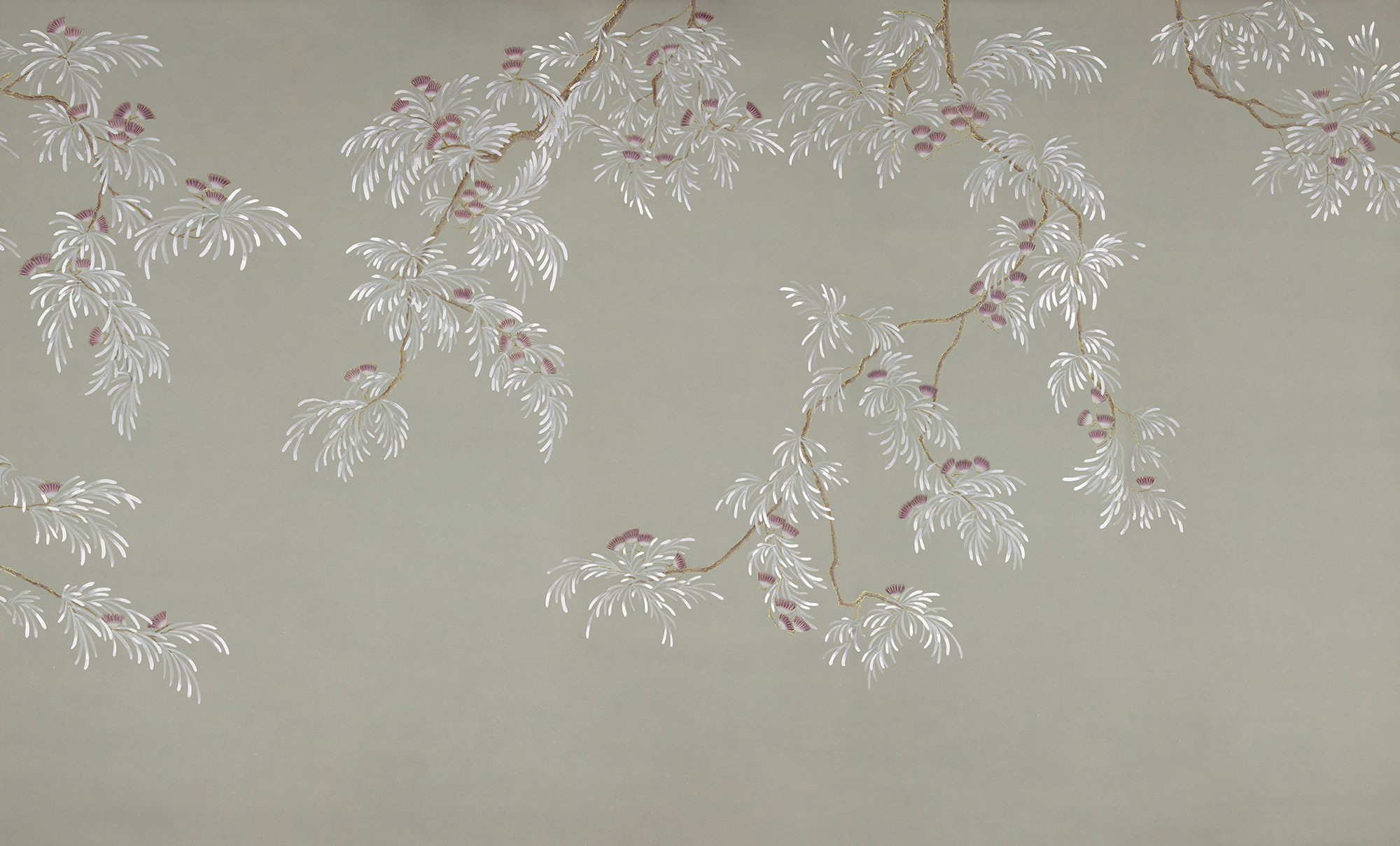Обои ручная роспись Silk Tree Special Colourway on grey painted Xuan paper Обои ручная роспись Silk Tree Special Colourway on grey painted Xuan paper - постер Loft-Concept в Костроме