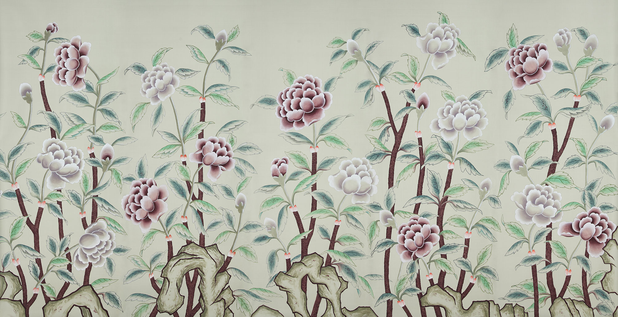 Обои ручная роспись Korean Peony Special Colourway on Icefield dyed silk Обои ручная роспись Korean Peony Special Colourway on Icefield dyed silk - постер Loft-Concept в Костроме