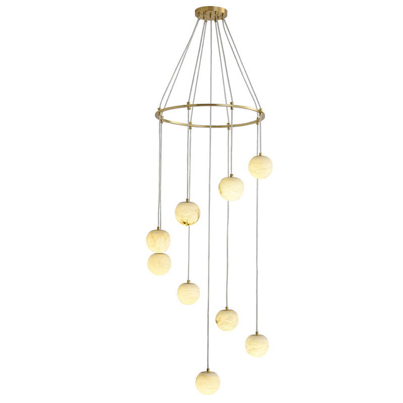 Каскадный Cветильник 9 подвесок Шариков из натурального мрамора Nine Marble Balls Lamp Золотой Каскадный Cветильник 9 подвесок Шариков из натурального мрамора Nine Marble Balls Lamp Золотой в Костроме | Loft Concept