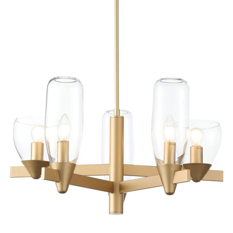Люстра Houston 5 lamps матовое золото Прозрачное Стекло Люстра Houston 5 lamps матовое золото Прозрачное Стекло в Костроме | Loft Concept
