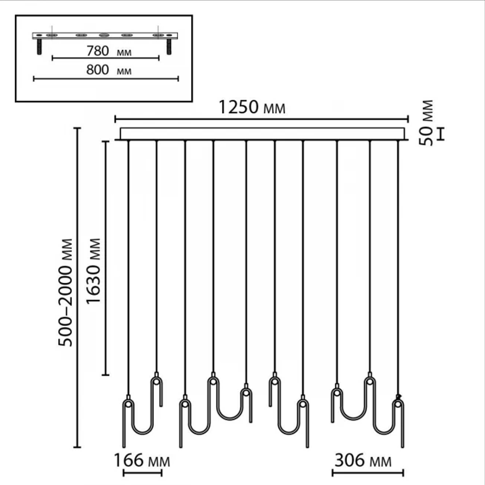 Подвесной светильник линейный с плафонами волнистой формы из фактурного стекла Big Wave в Костроме