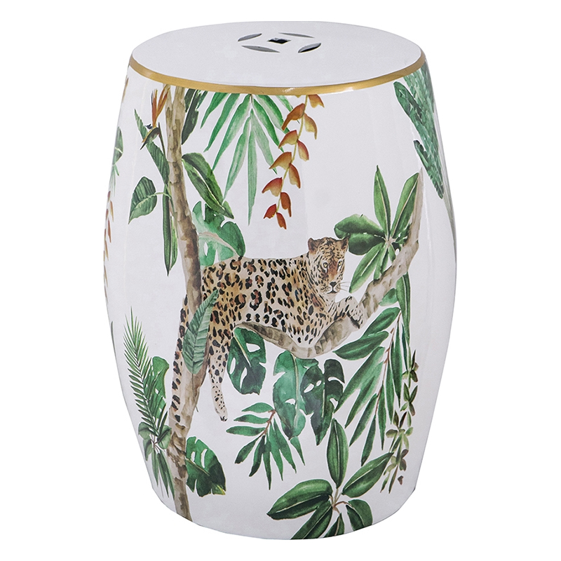 Керамический табурет Tropical Leopard Белый Зеленый Золотой Коричневый Керамический табурет Tropical Leopard Белый Зеленый Золотой Коричневый в Костроме | Loft Concept