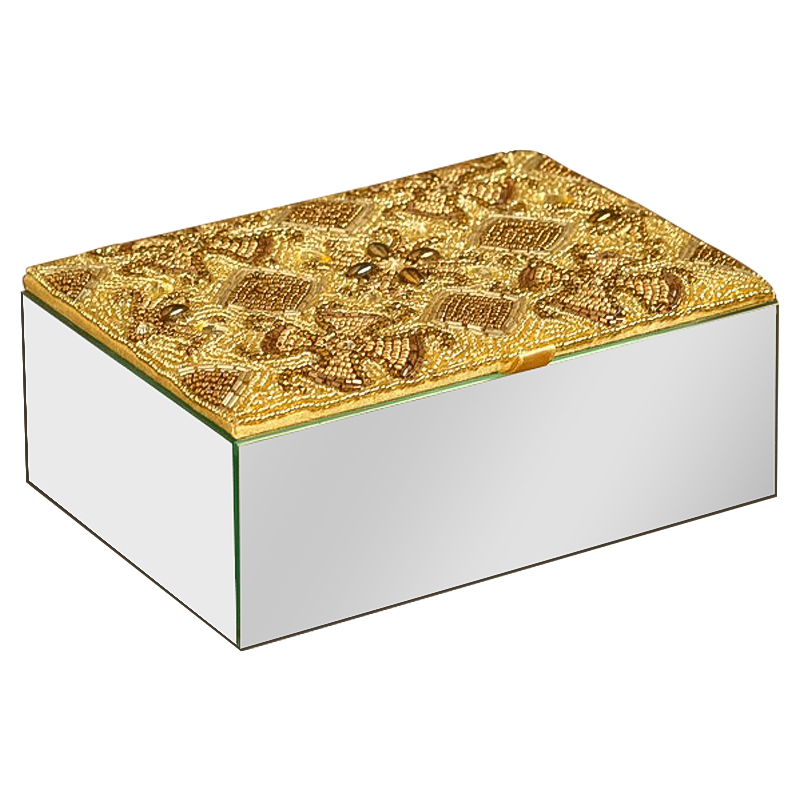 Шкатулка с вышивкой из бисера Aruna Beads Embroidery Mirror Box Зеркало Золотой Шкатулка с вышивкой из бисера Aruna Beads Embroidery Mirror Box Зеркало Золотой в Костроме | Loft Concept