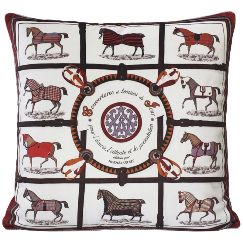 Декоративная подушка Hermes Horse 73 Белый Коричневый Декоративная подушка Hermes Horse 73 Белый Коричневый в Костроме | Loft Concept