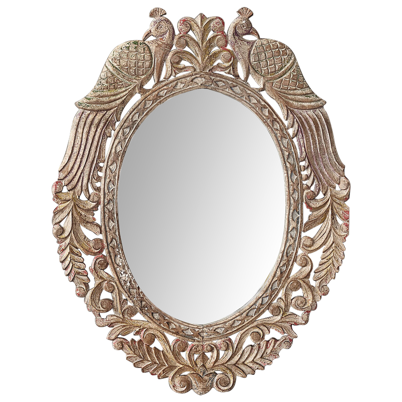 Зеркало в резной раме Viaan Grey Mango Carved Mirror Бежево-серый Коричневый винтаж Зеркало в резной раме Viaan Grey Mango Carved Mirror Бежево-серый Коричневый винтаж в Костроме | Loft Concept