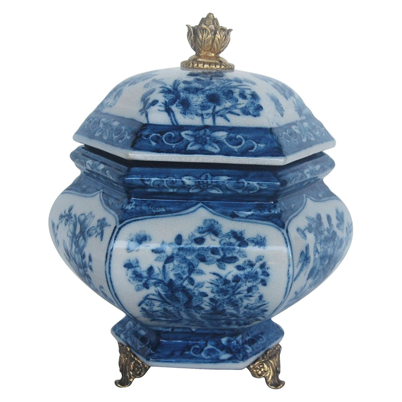 Шкатулка с крышкой с орнаментом Blue Ornament Синий Белый Шкатулка с крышкой с орнаментом Blue Ornament Синий Белый в Костроме | Loft Concept