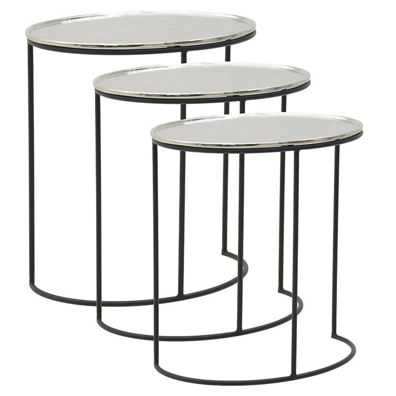 Комплект из 3-х приставных столов Heather Side Tables Черный Серебряный Комплект из 3-х приставных столов Heather Side Tables Черный Серебряный в Костроме | Loft Concept