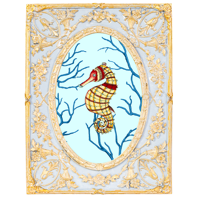 Картина в раме с золотым орнаментом Seashell Still Life Мульти Золотой Голубой Картина в раме с золотым орнаментом Seashell Still Life Мульти Золотой Голубой в Костроме | Loft Concept