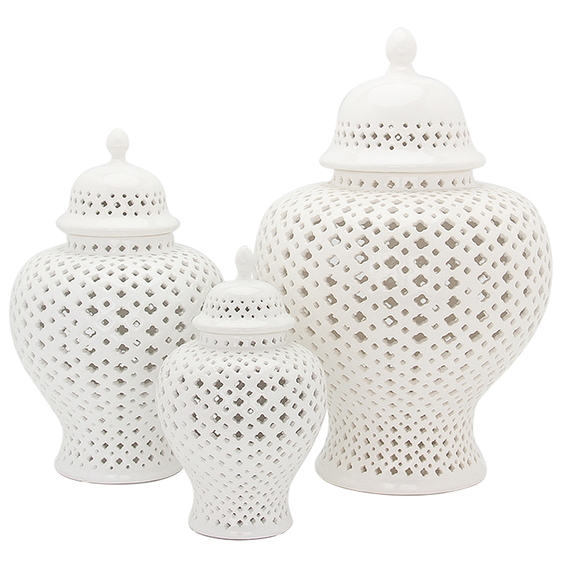 Ваза с крышкой White Ceramic Carving Vase Белый Ваза с крышкой White Ceramic Carving Vase Белый в Костроме | Loft Concept