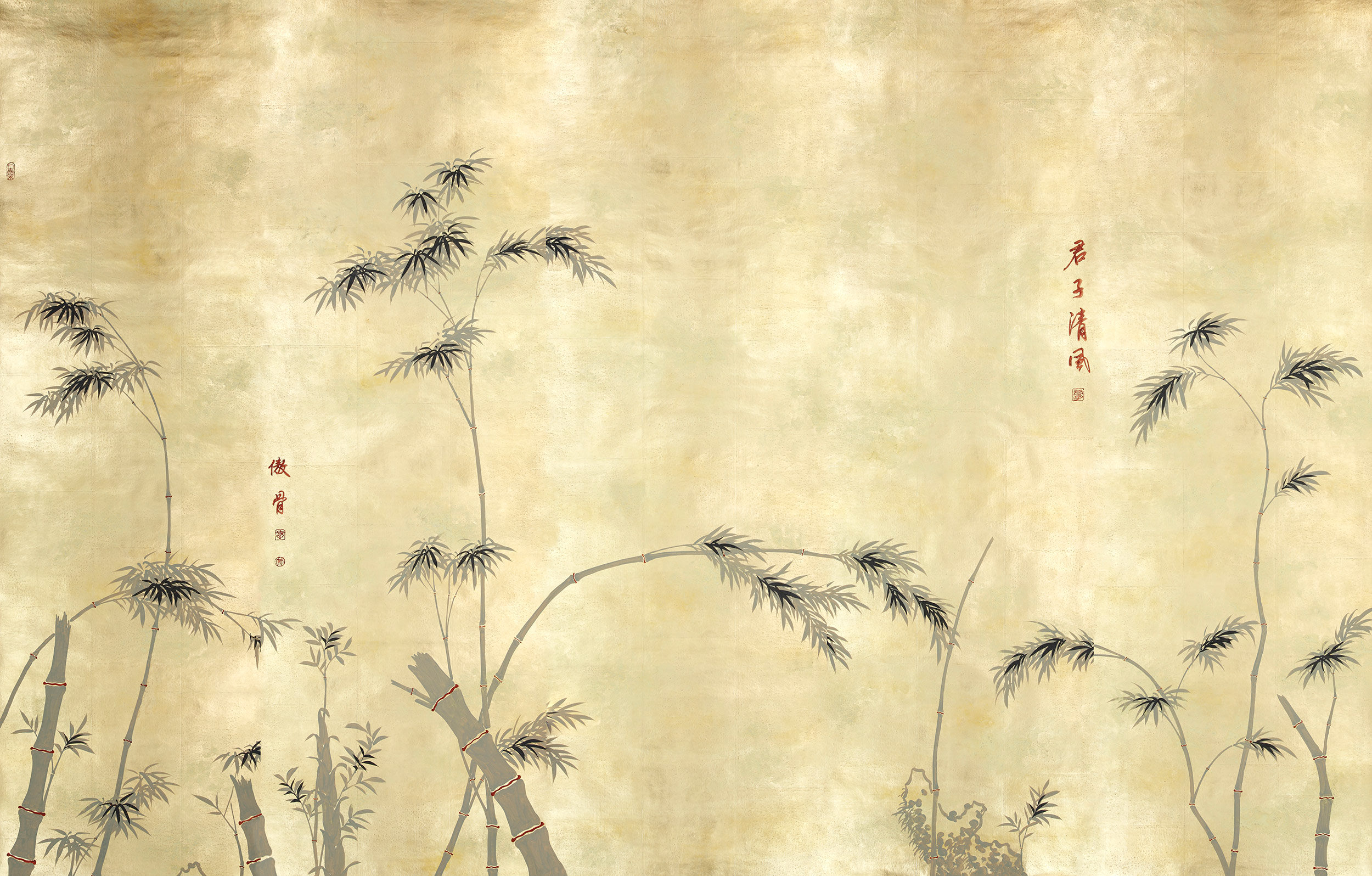 Обои ручная роспись Bamboo Dark Lacquer on Deep Rich Gold gilded tea paper Обои ручная роспись Bamboo Dark Lacquer on Deep Rich Gold gilded tea paper - постер Loft-Concept в Костроме