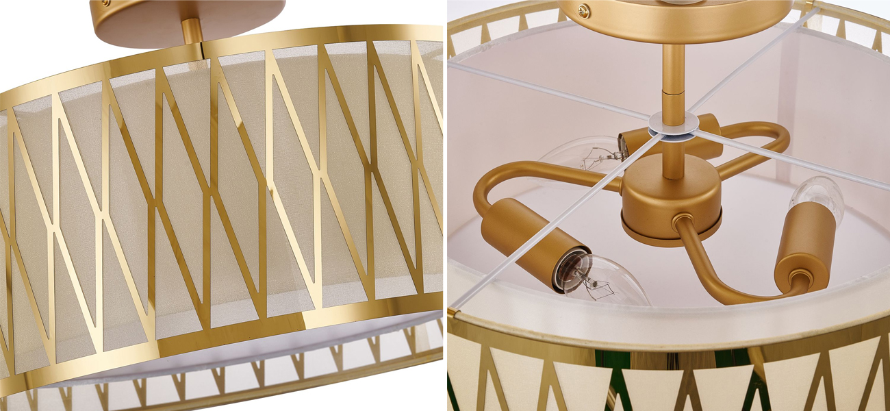 Потолочный светильник с золотым каркасом и тканевым абажуром Lustery - фото