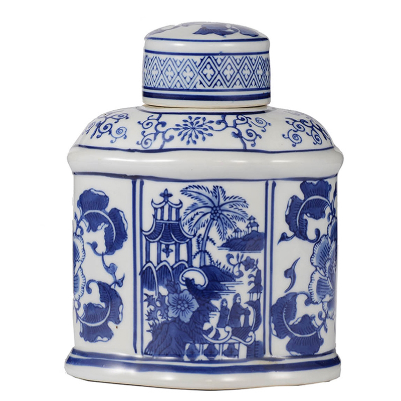 Ваза с крышкой Oriental Pattern Vase Синий Белый Ваза с крышкой Oriental Pattern Vase Синий Белый в Костроме | Loft Concept