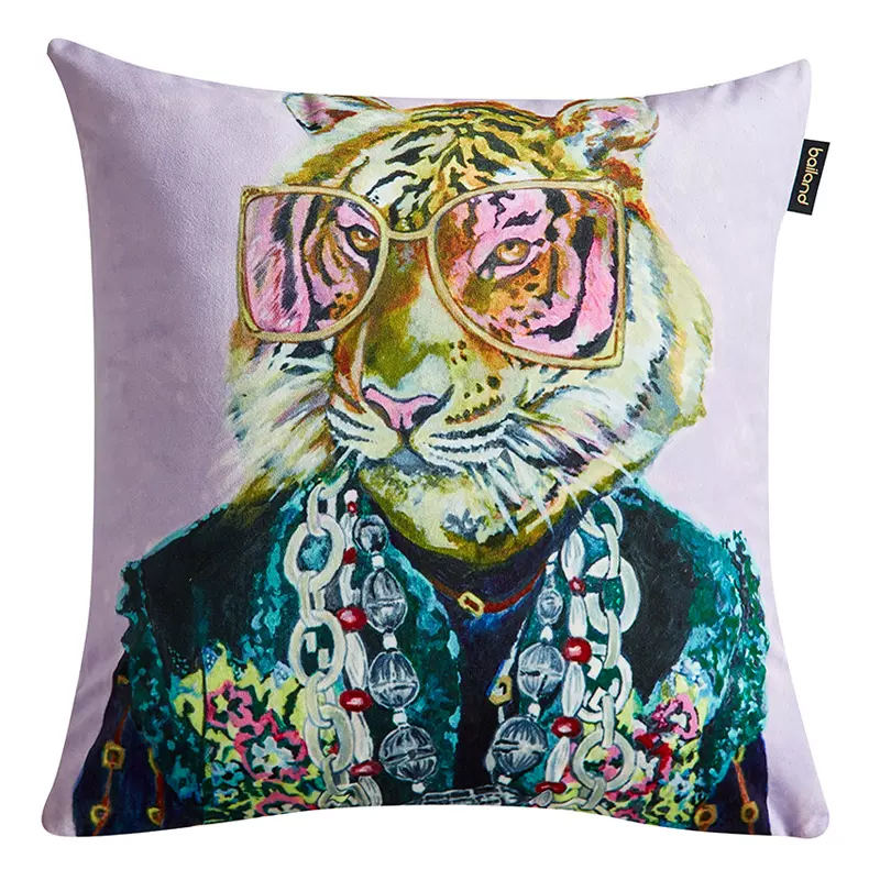 Декоративная подушка Стиль Gucci Tiger Fashion Animals Cushion Сиреневый Мульти Декоративная подушка Стиль Gucci Tiger Fashion Animals Cushion Сиреневый Мульти в Костроме | Loft Concept