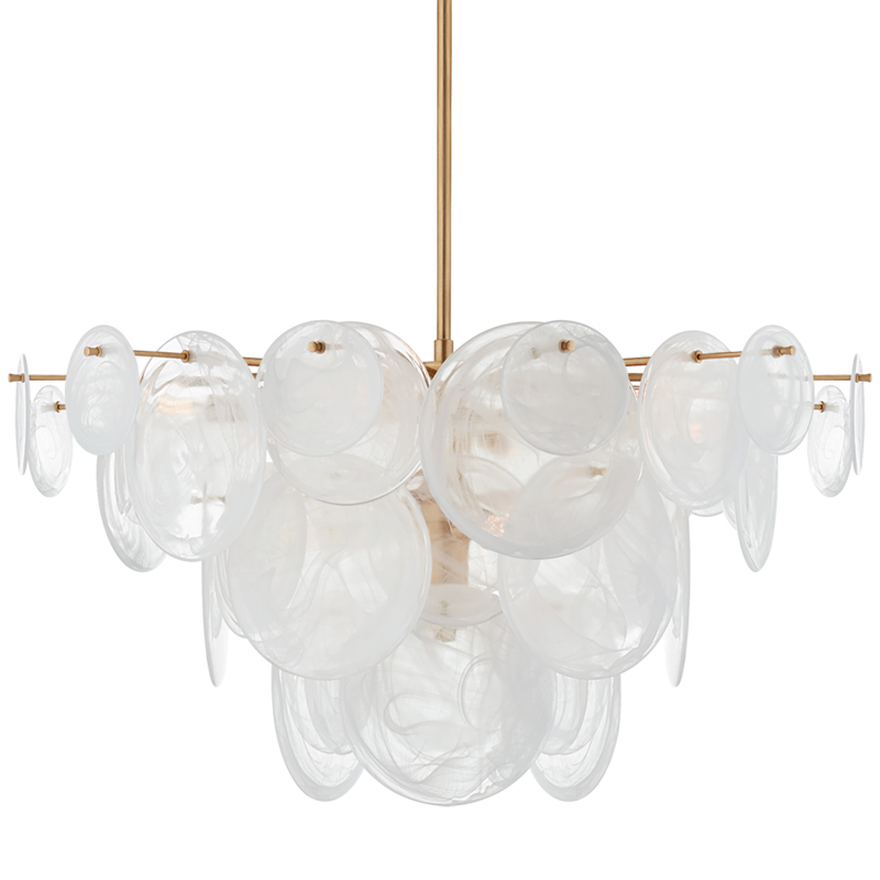 Люстра Disk Textured Glass Chandelier Золотой Белое матовое стекло в Костроме | Loft Concept 