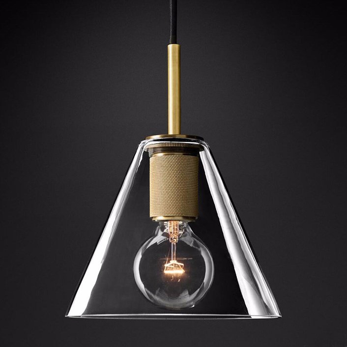 Подвесной светильник RH Utilitaire Funnel Pendant Brass Латунь Прозрачное Стекло Подвесной светильник RH Utilitaire Funnel Pendant Brass Латунь Прозрачное Стекло в Костроме | Loft Concept