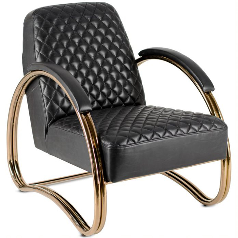 Кресло Hodges Armchair black leather Черный Розовое золото Кресло Hodges Armchair black leather Черный Розовое золото в Костроме | Loft Concept