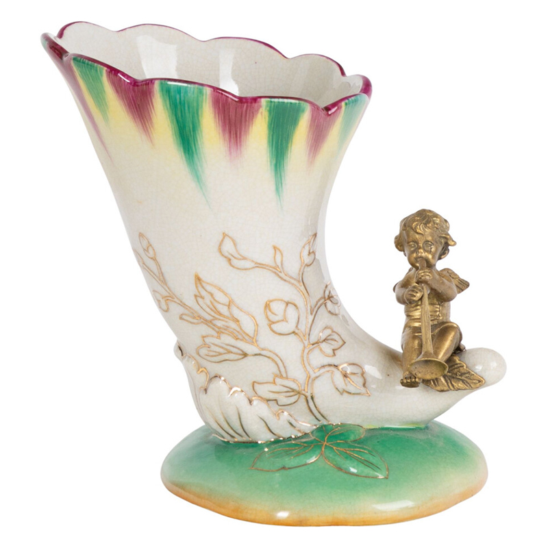 Ваза из фарфора с бронзовой фигуркой ангела Eden Garden porcelain and bronze Зеленый Бронза Белый Ваза из фарфора с бронзовой фигуркой ангела Eden Garden porcelain and bronze Зеленый Бронза Белый в Костроме | Loft Concept