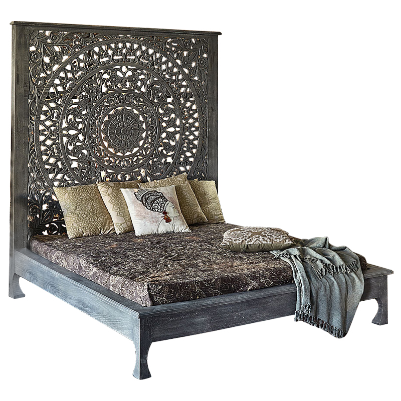 Кровать Indian Antique White Furniture Sarita Bed серый Серый Кровать Indian Antique White Furniture Sarita Bed серый Серый в Костроме | Loft Concept