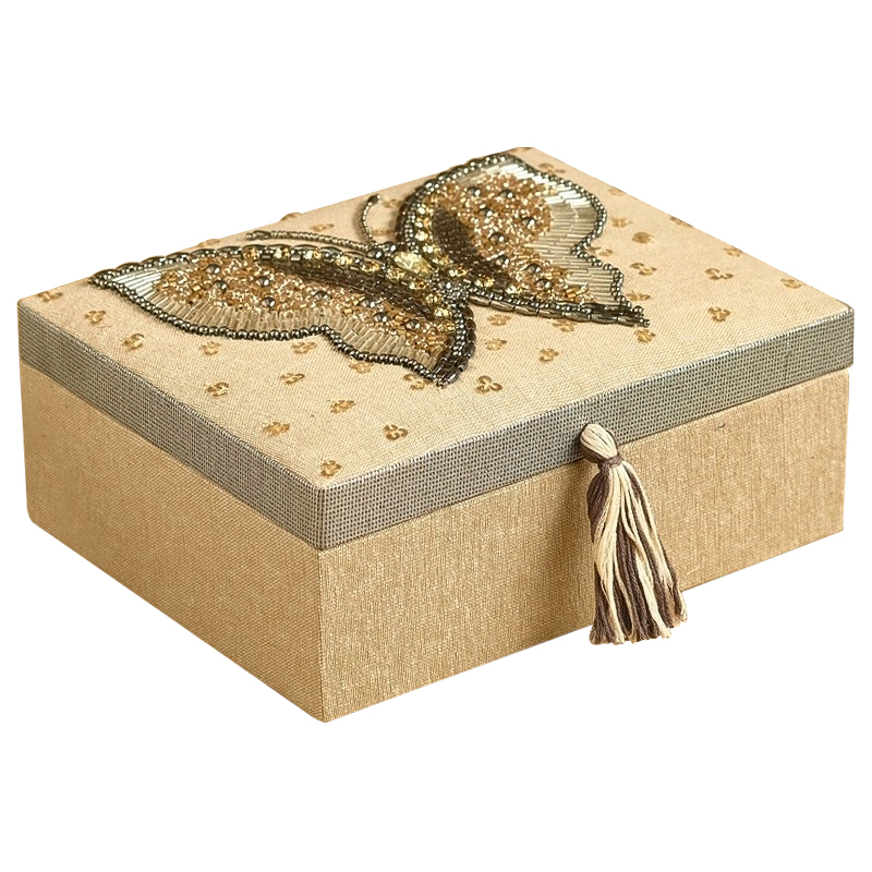 Шкатулка с вышивкой из бисера Butterfly Beads Embroidery Box Бежевый Серебряный Золотой Шкатулка с вышивкой из бисера Butterfly Beads Embroidery Box Бежевый Серебряный Золотой в Костроме | Loft Concept
