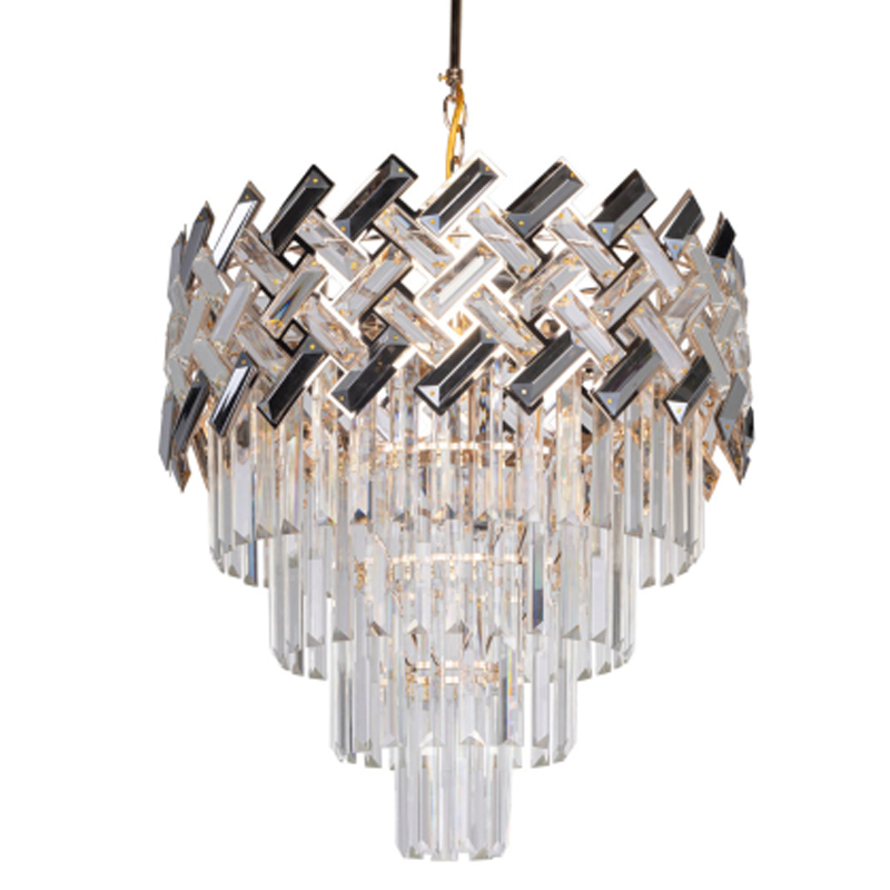 Люстра многоярусная с переплетенными металлическими элементами черного и золотого цвета и прозрачными хрустальными подвесками Empire Chandelier Crystal Золотой Прозрачный Черный в Костроме | Loft Concept 