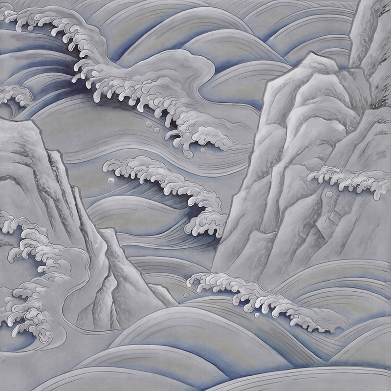 Обои ручная роспись Matsushima Waves Hokusai on Gun Metal dyed silk Обои ручная роспись Matsushima Waves Hokusai on Gun Metal dyed silk в Костроме | Loft Concept