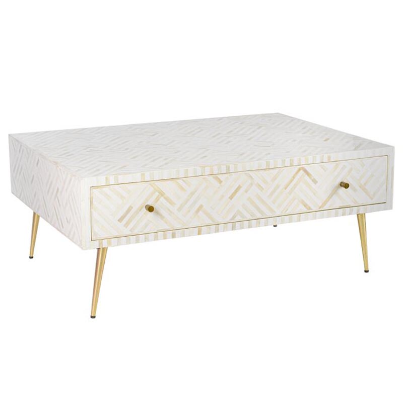 Кофейный стол White Indian Bone Inlay Coffee Table Золотой Бежевый Кофейный стол White Indian Bone Inlay Coffee Table Золотой Бежевый в Костроме | Loft Concept