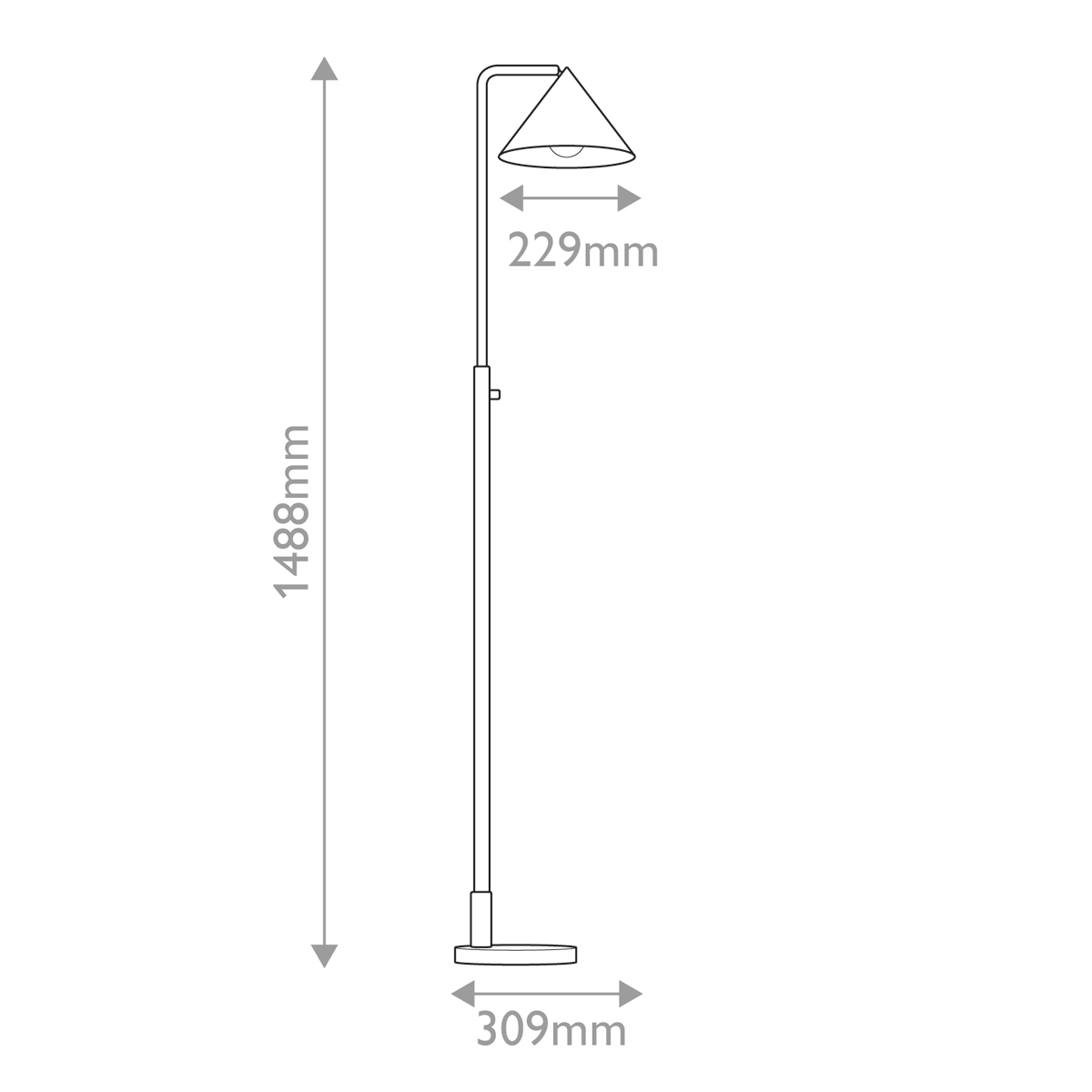 Торшер золотого цвета с плафоном в форме конуса и тонкой высокой стойкой на круглом основании Alora Mood в Костроме