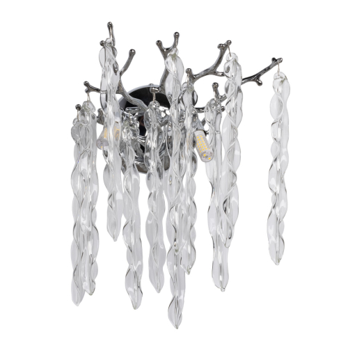 Бра цвета хром с ветвями и прозрачными стеклянными подвесками в виде вытянутых спиральных капель Droplet Chandelier Хром Прозрачный в Костроме | Loft Concept 
