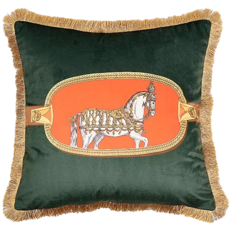 Декоративная подушка Hermes Horse 110 Зеленый Оранжевый Золотой Декоративная подушка Hermes Horse 110 Зеленый Оранжевый Золотой в Костроме | Loft Concept