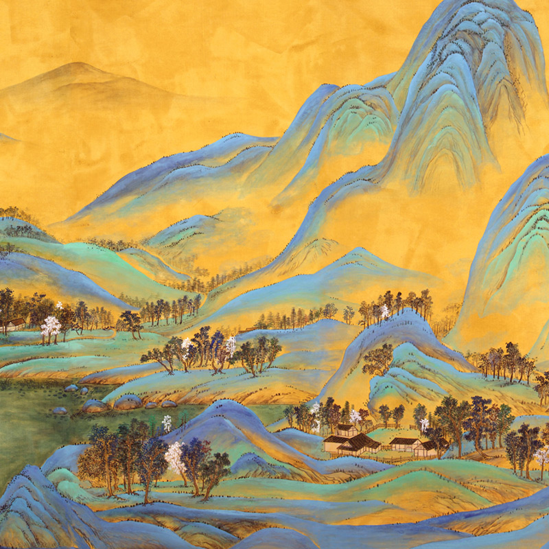Обои ручная роспись A Thousand Li of Rivers and Mountains Original colourway on brown painted Xuan paper Обои ручная роспись A Thousand Li of Rivers and Mountains Original colourway on brown painted Xuan paper в Костроме | Loft Concept