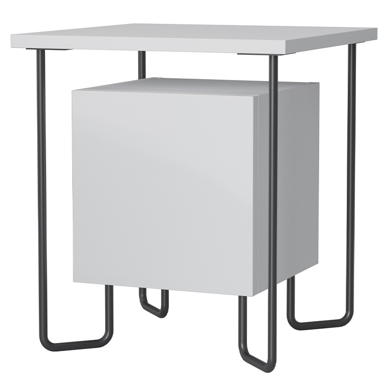 Прикроватная тумба белого цвета с дверцей ACRES NIGHTSTAND WHITE Белый Черный Прикроватная тумба белого цвета с дверцей ACRES NIGHTSTAND WHITE Белый Черный в Костроме | Loft Concept