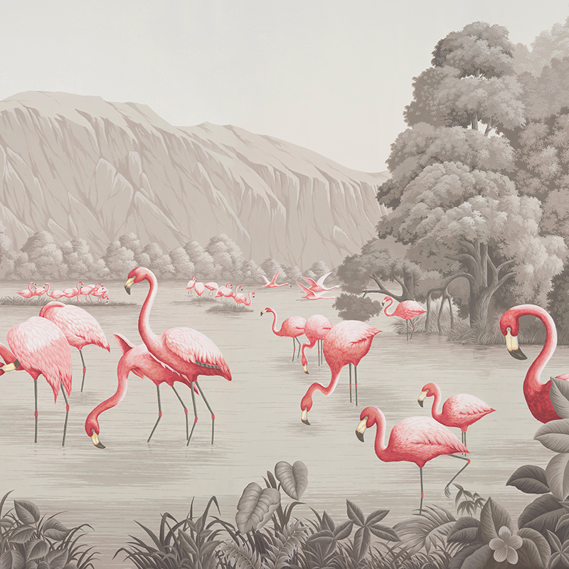 Обои ручная роспись Flamingos Flamingo on Eau Forte scenic paper Обои ручная роспись Flamingos Flamingo on Eau Forte scenic paper в Костроме | Loft Concept