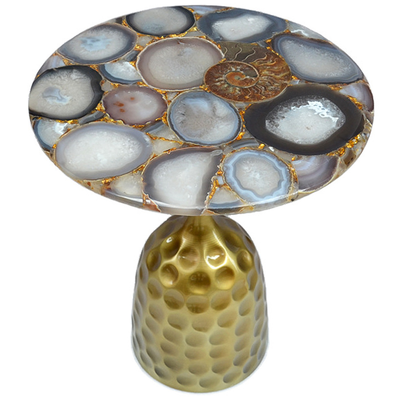 Приставной стол Cluster Surface Beige Agate Side Table Бежево-серый Латунь Коричневый Серый Приставной стол Cluster Surface Beige Agate Side Table Бежево-серый Латунь Коричневый Серый в Костроме | Loft Concept