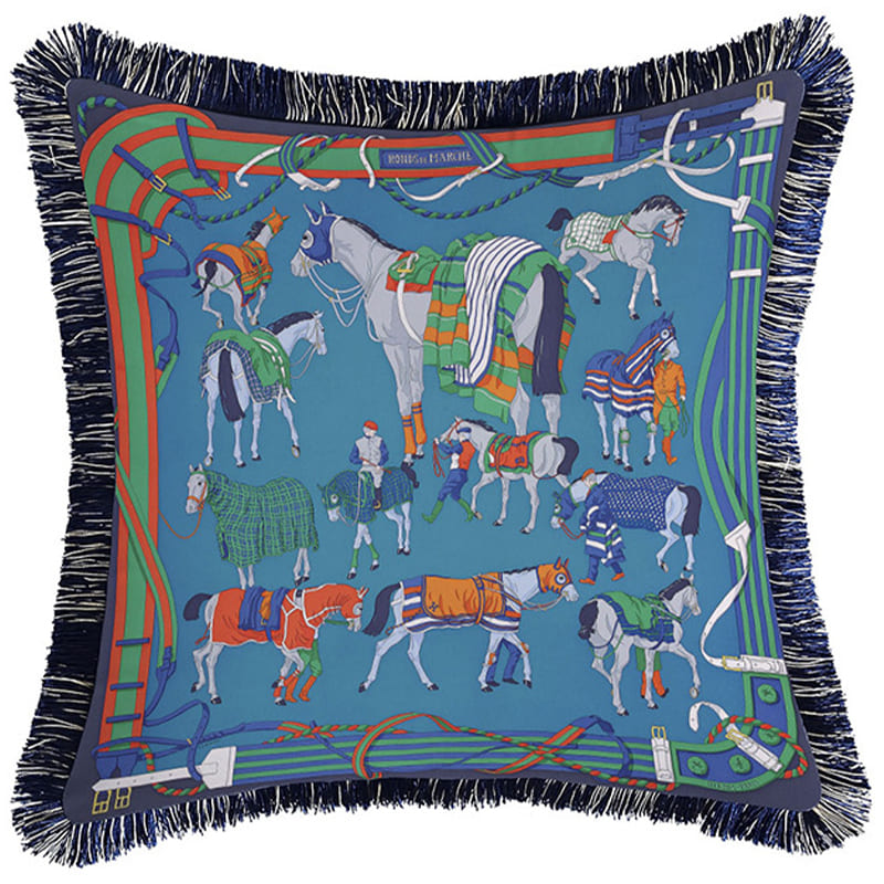 Декоративная подушка Hermes Horses Turquoise 130 Бирюзовый Мульти Декоративная подушка Hermes Horses Turquoise 130 Бирюзовый Мульти в Костроме | Loft Concept