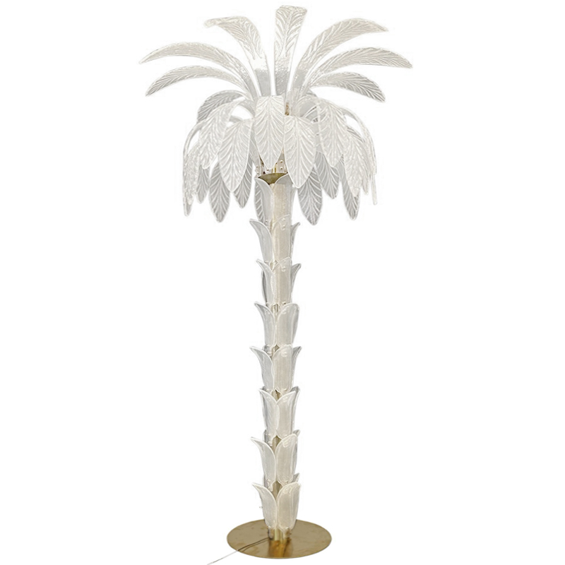 Торшер Glass Decorated Palm Floor Lamp White Листья Пальмы  Золотой Белое матовое стекло в Костроме | Loft Concept 