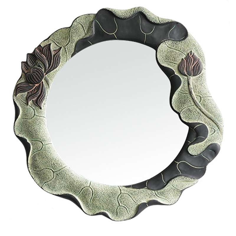 Зеркало Mirror Lotus Flowers circle Графит Зеленый шалфей Зеркало Mirror Lotus Flowers circle Графит Зеленый шалфей в Костроме | Loft Concept