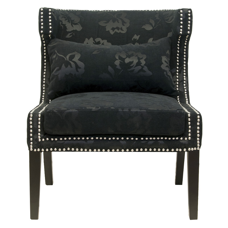 Полукресло с мягкой обивкой из жаккарда на 4-х ножках из массива березы Baroque Armchair black Черный Полукресло с мягкой обивкой из жаккарда на 4-х ножках из массива березы Baroque Armchair black Черный в Костроме | Loft Concept