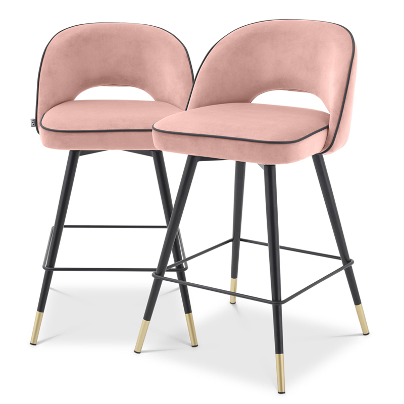 Комплект полубарных стульев Eichholtz Counter Stool Cliff set of 2 nude Розовый пастельный Черный Латунь Комплект полубарных стульев Eichholtz Counter Stool Cliff set of 2 nude Розовый пастельный Черный Латунь в Костроме | Loft Concept