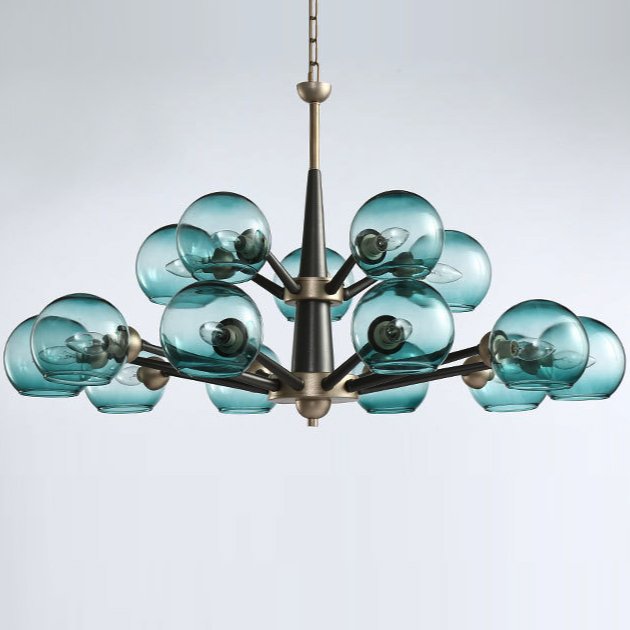 Люстра Thalia chandelier Blue glass 15 Золотой Светло-голубой Черный в Костроме | Loft Concept 