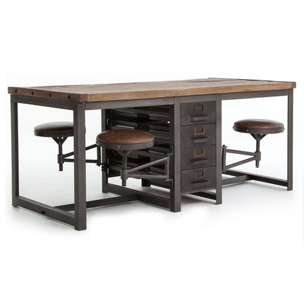 Большой рабочий стол Rupert Work Table Rustic Дуб темный Графит Большой рабочий стол Rupert Work Table Rustic Дуб темный Графит в Костроме | Loft Concept