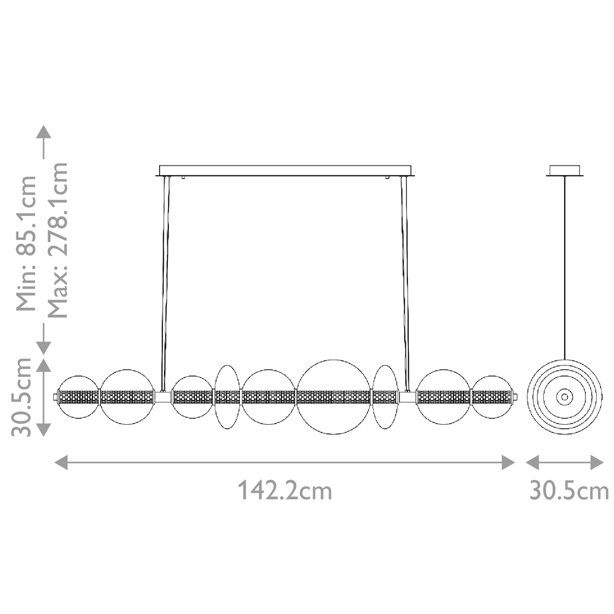 Подвесной светильник линейный с прозрачными стеклянными шарами разного диаметра Eurofase в Костроме