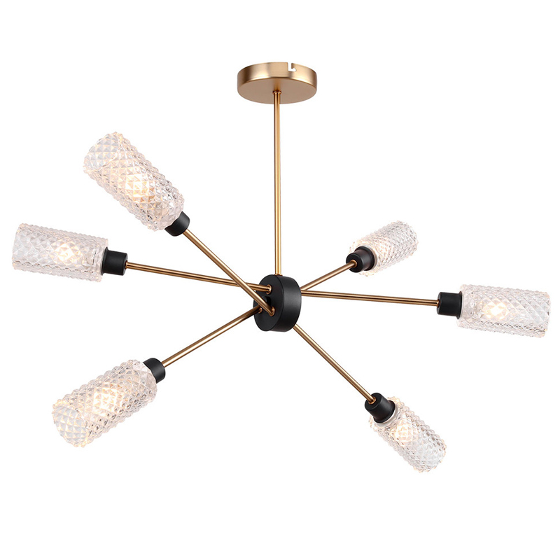 Светильник Sputnik Chandelier six cylinders Черный Латунь Янтарь (Amber) Светильник Sputnik Chandelier six cylinders Черный Латунь Янтарь (Amber) в Костроме | Loft Concept