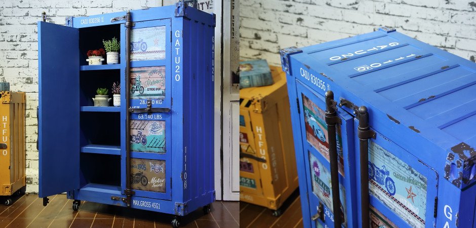 Синяя тумбочка контейнер Blue chest of drawers vintage Sea Container Синяя тумбочка контейнер Blue chest of drawers vintage Sea Container - Loft-Concept в Костроме