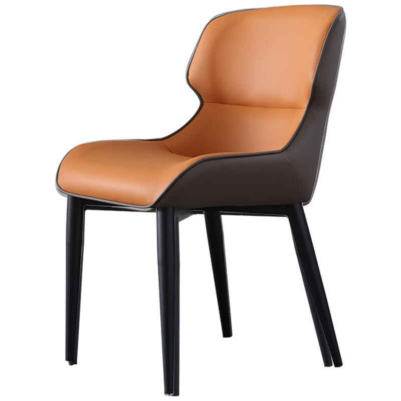 Стул с кожаной двухцветной обивкой Obrien Chair Orange and Grey Оранжевый Серый Черный Стул с кожаной двухцветной обивкой Obrien Chair Orange and Grey Оранжевый Серый Черный в Костроме | Loft Concept