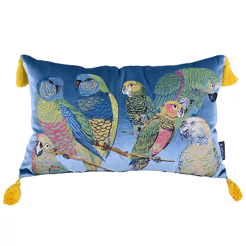 Декоративная подушка с вышивкой Embroidery Parrots Long Pillow Blue Голубой Мульти Декоративная подушка с вышивкой Embroidery Parrots Long Pillow Blue Голубой Мульти в Костроме | Loft Concept